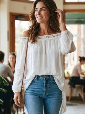 Alice Rinaldi Made in Italy Ivory Silk Boho Blouse High Low Hem Sz L